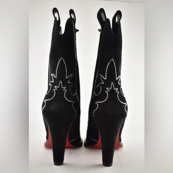 Christian Louboutin Santigag Strass 85 Black Suede Western Ankle Heel Boot 40 - Picture 15 of 16